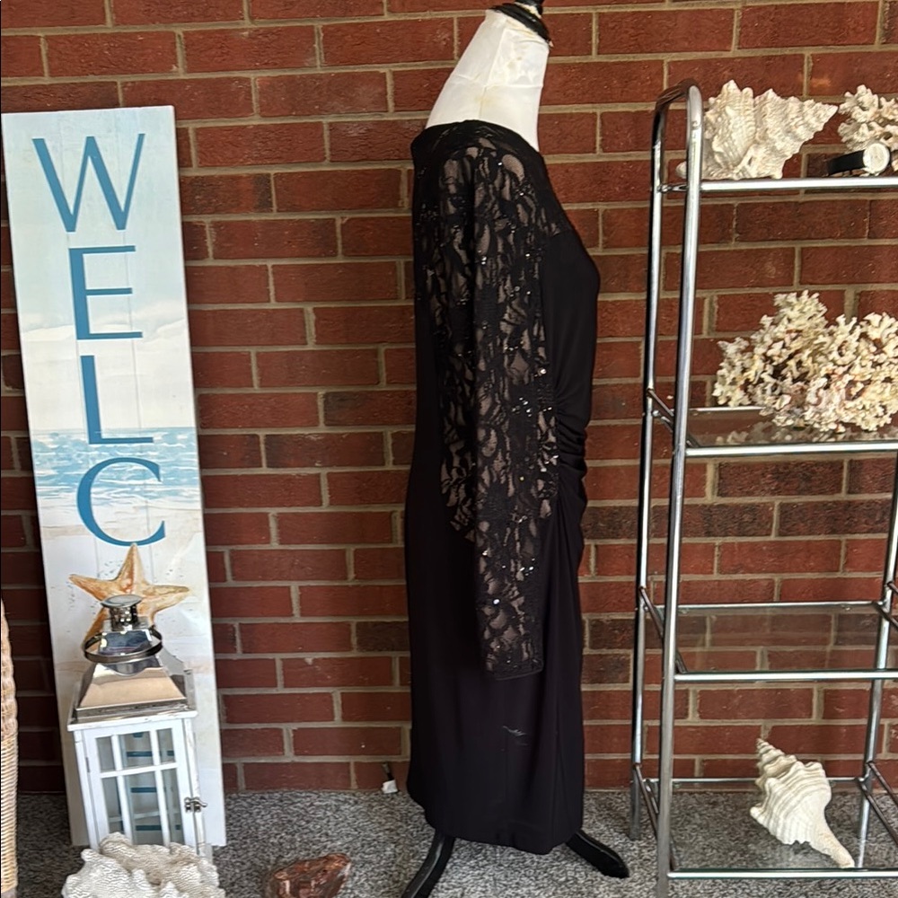 Lauren Ralph Lauren Ruched Black Sequin & Lace Overlay Pullover Cocktail… - Picture 6 of 10
